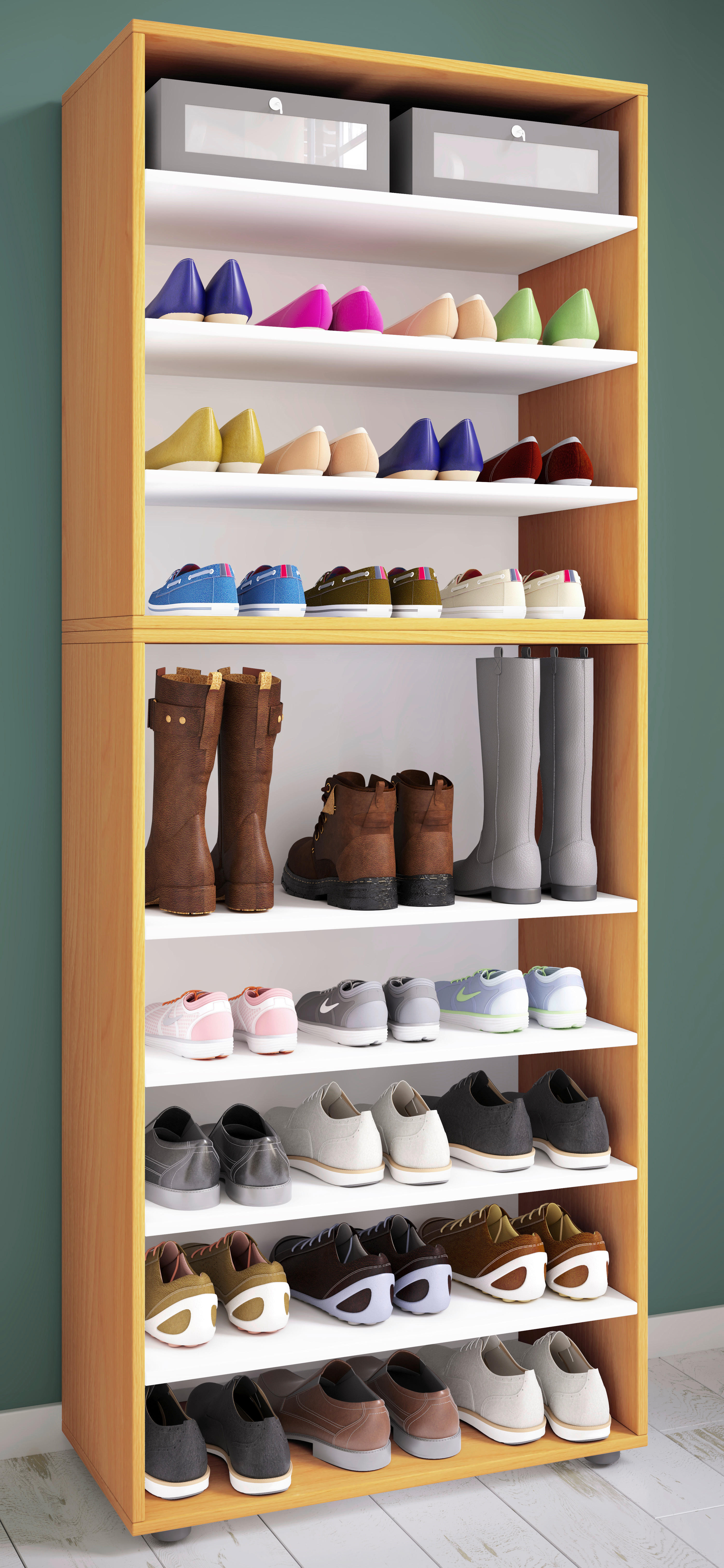 Schuhregal Lona buche Nachbildung weiß B/H/T: ca. 70x183x37 cm Lona - weiß/buche (70,00/183,00/37,00cm) - VCM Möbel