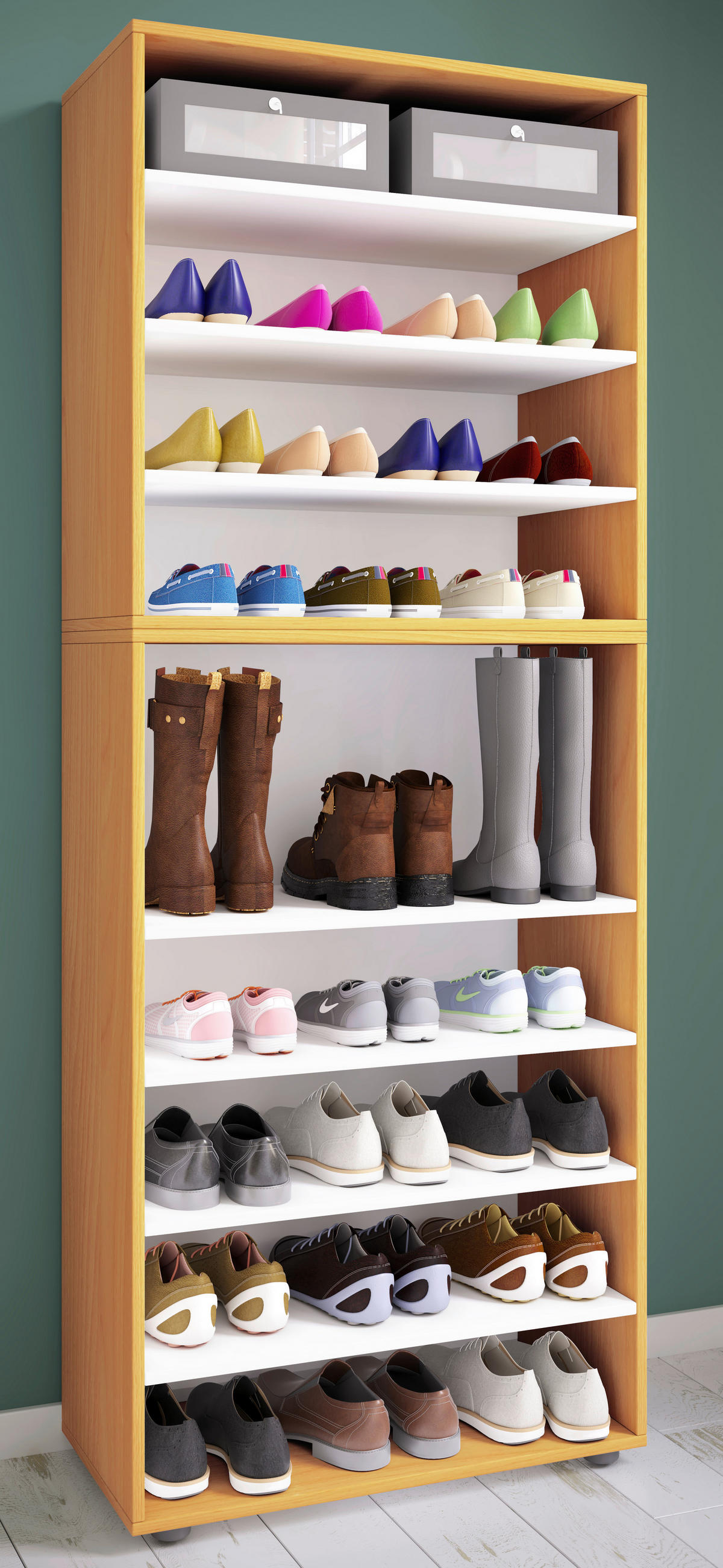 Schuhregal Lona buche Nachbildung weiß B/H/T: ca. 70x183x37 cm Lona - weiß/buche (70,00/183,00/37,00cm) - VCM Möbel