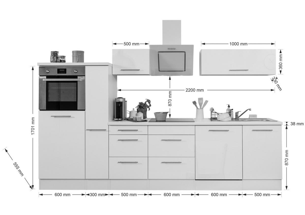 Respekta Küchenblock Amanda weiß Hochglanz B/H/T: ca. 310x200x60 cm Amanda - weiß/Edelstahloptik (310,00/200,00/60,00cm) - Respekta