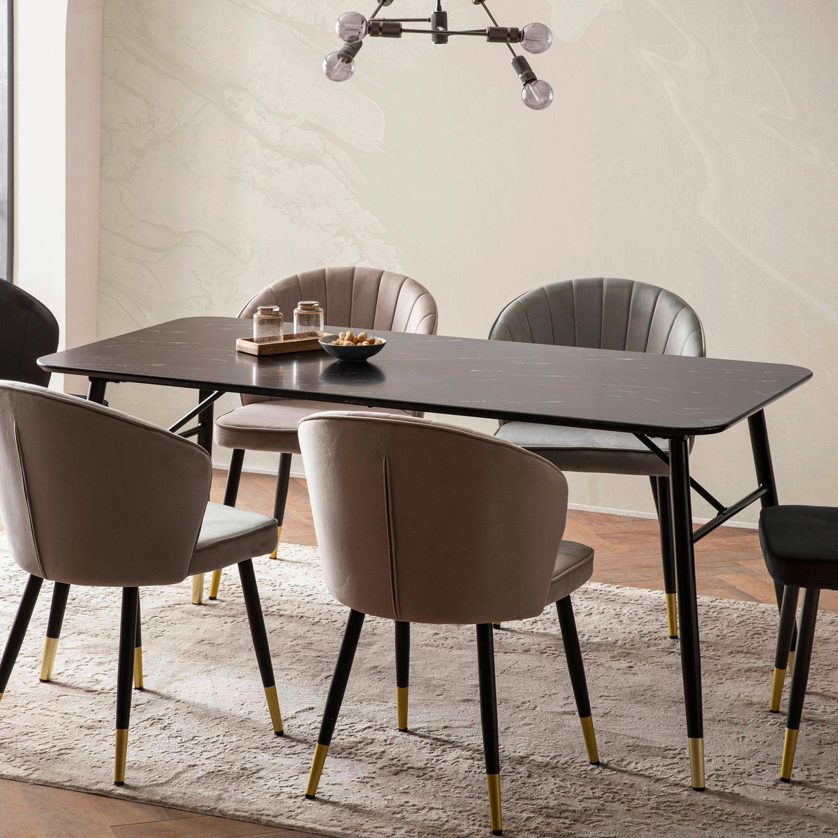 Esstisch schwarz Marmor Optik B/H/T: ca. 200x76x90 cm Esstisch - schwarz (200,00/76,00/90,00cm) - Wohnling
