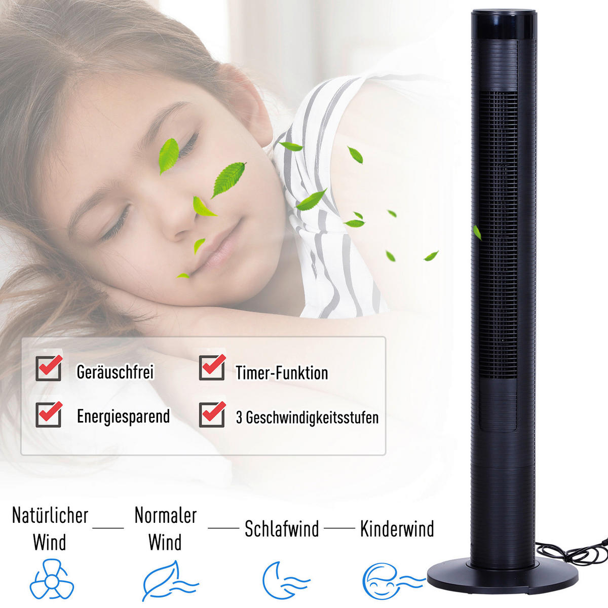 HOMCOM Turmventilator mit Fernbedienung schwarz Kunststoff H/D: ca. 117x32 cm Turmventilator 824-006V90 - schwarz (32,00/117,00cm) - HOMCOM