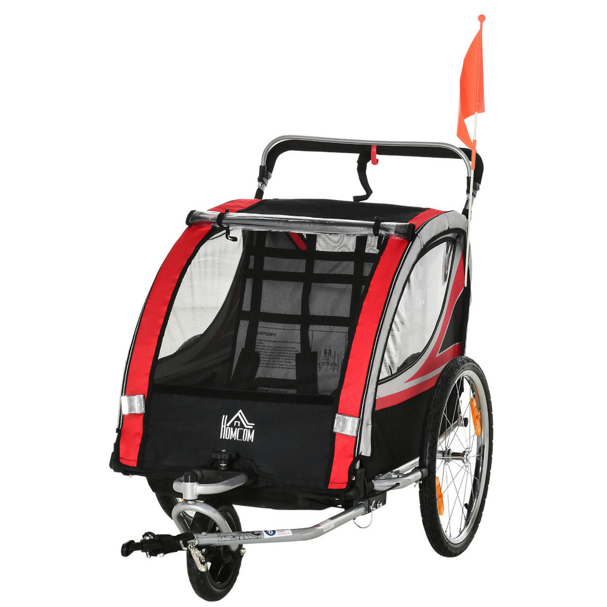 HOMCOM Fahrradanhänger schwarz schwarz B/H/L: ca. 75x142x101 cm Kinderanhänger - rot/schwarz (101,00/75,00/142,00cm) - HOMCOM