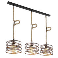 GLOBO Pendelleuchte MARCO 15641-3H schwarz rostfarbig Metall Hanfseil B/H/L: ca. 28x120x115 cm 3.0 Brennstellen MARCO - rostfarbig/schwarz (115,00/28,00/120,00cm) - GLOBO
