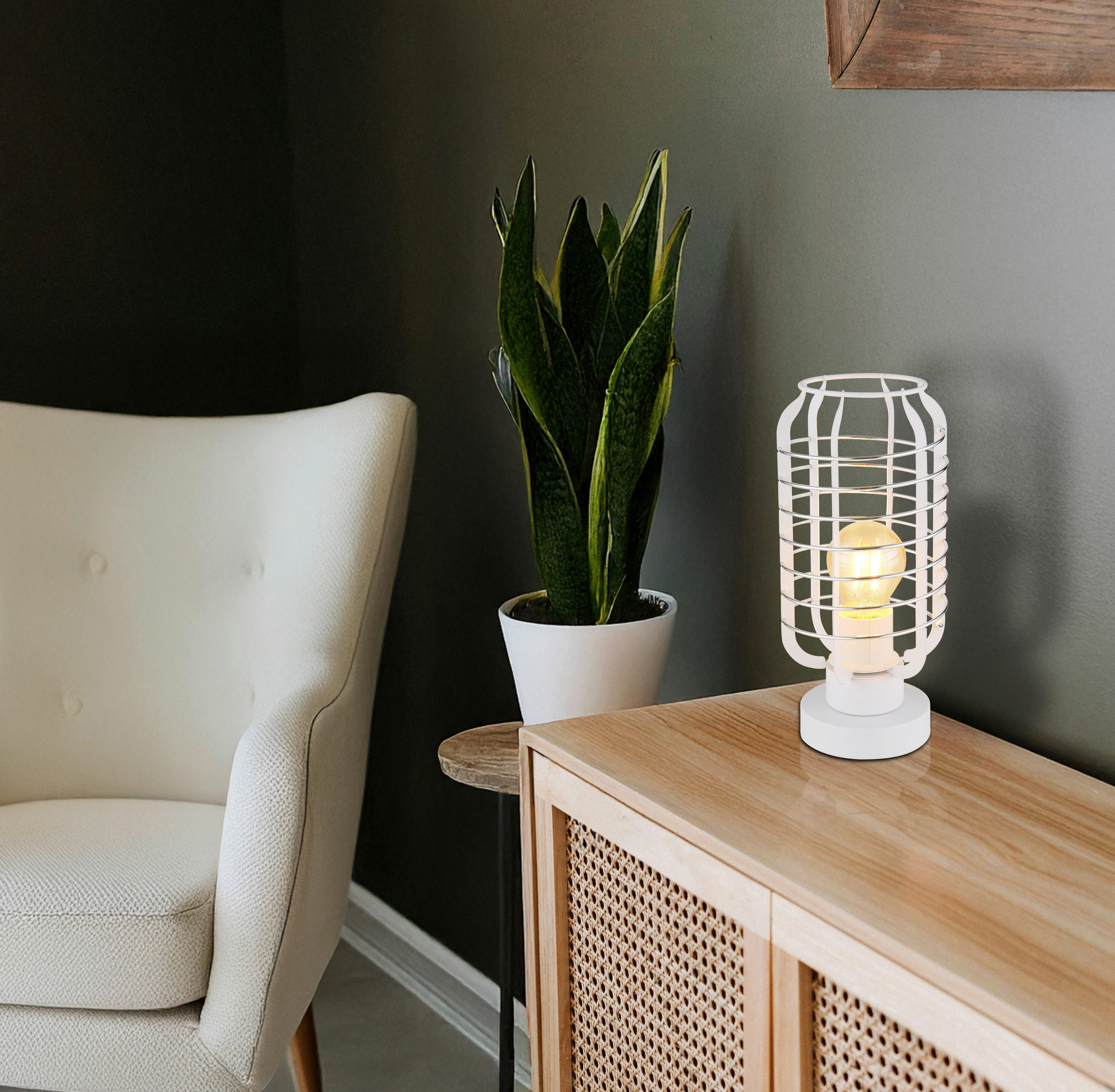 GLOBO Tischleuchte Chrom weiß Aluminium Metall B/H/L: ca. 18x19x33 cm E27 1 Brennstellen Tischleuchte-Nesa - weiß/Chrom (33,00/18,00/19,00cm) - GLOBO