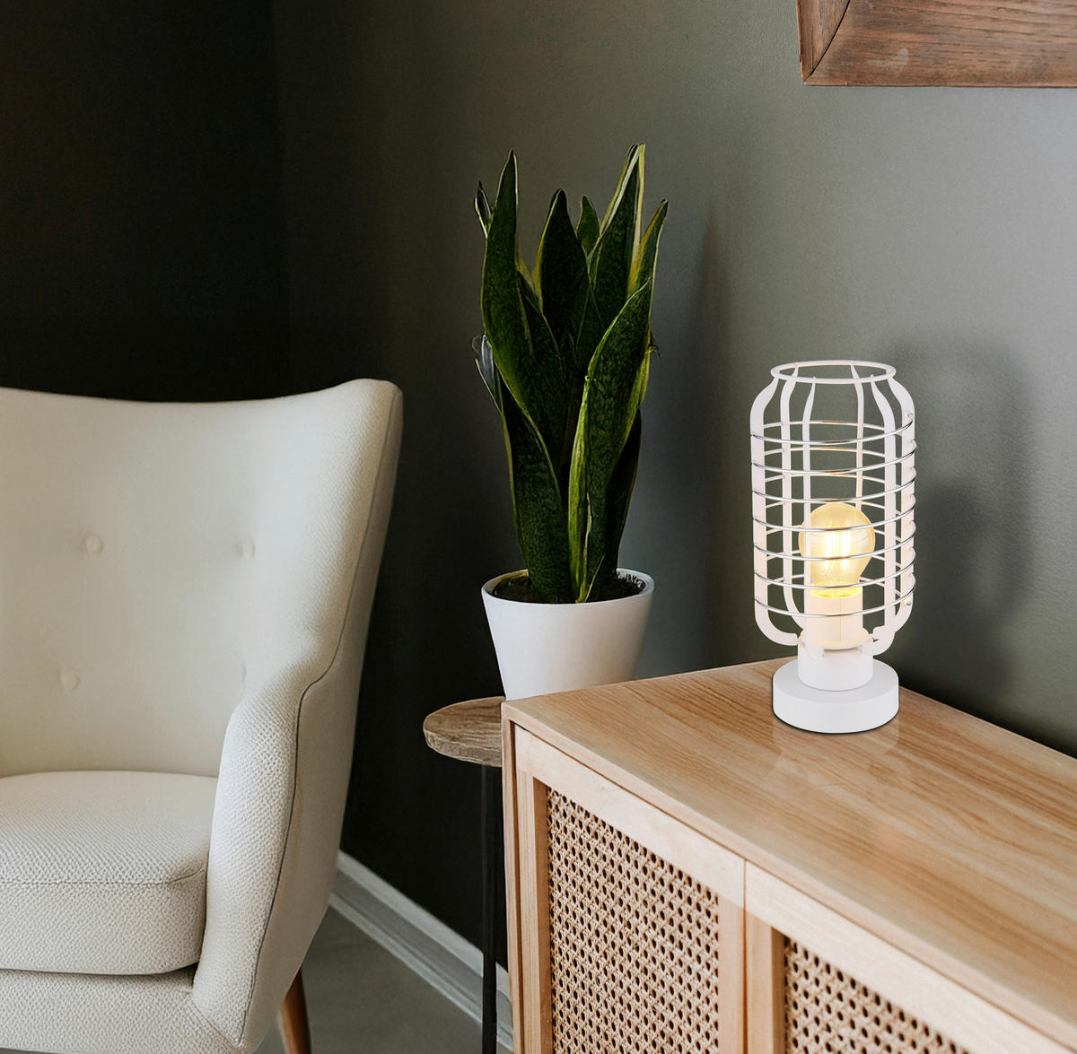 GLOBO Tischleuchte Chrom weiß Aluminium Metall B/H/L: ca. 18x19x33 cm E27 1 Brennstellen Tischleuchte-Nesa - weiß/Chrom (33,00/18,00/19,00cm) - GLOBO