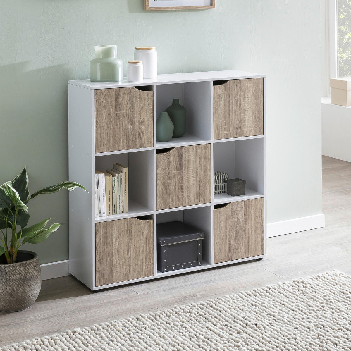 Sideboard weiß Eiche Sonoma Nachbildung B/H/T: ca. 89x91x29 cm Sideboard - Eiche/weiß (89,00/91,00/29,00cm) - Wohnling