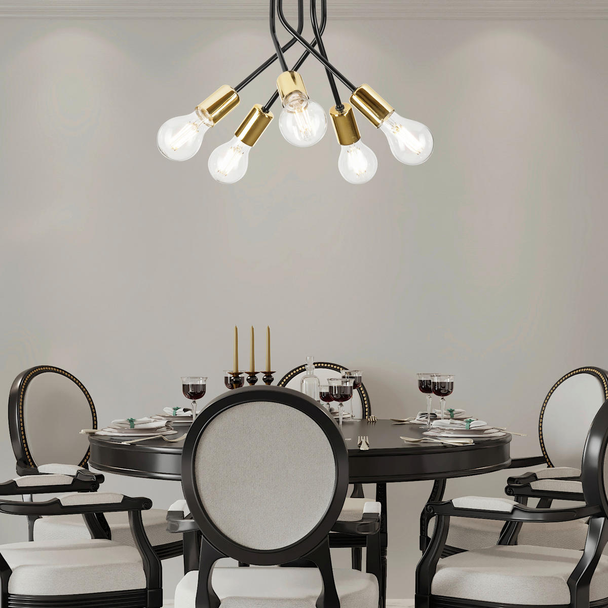 Lamkur Deckenleuchte gold Stahl B/H/L: ca. 36x34x36 cm E27 5 Brennstellen PRIYA - gold (36,00/36,00/34,00cm) - Lamkur