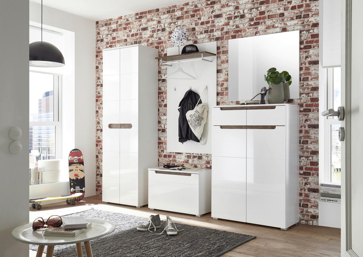 Sitzbank Turin weiß weiß Hochglanz Old Wood Nachbildung B/H/T: ca. 70x49x40 cm Turin - weiß (70,00/49,00/40,00cm)