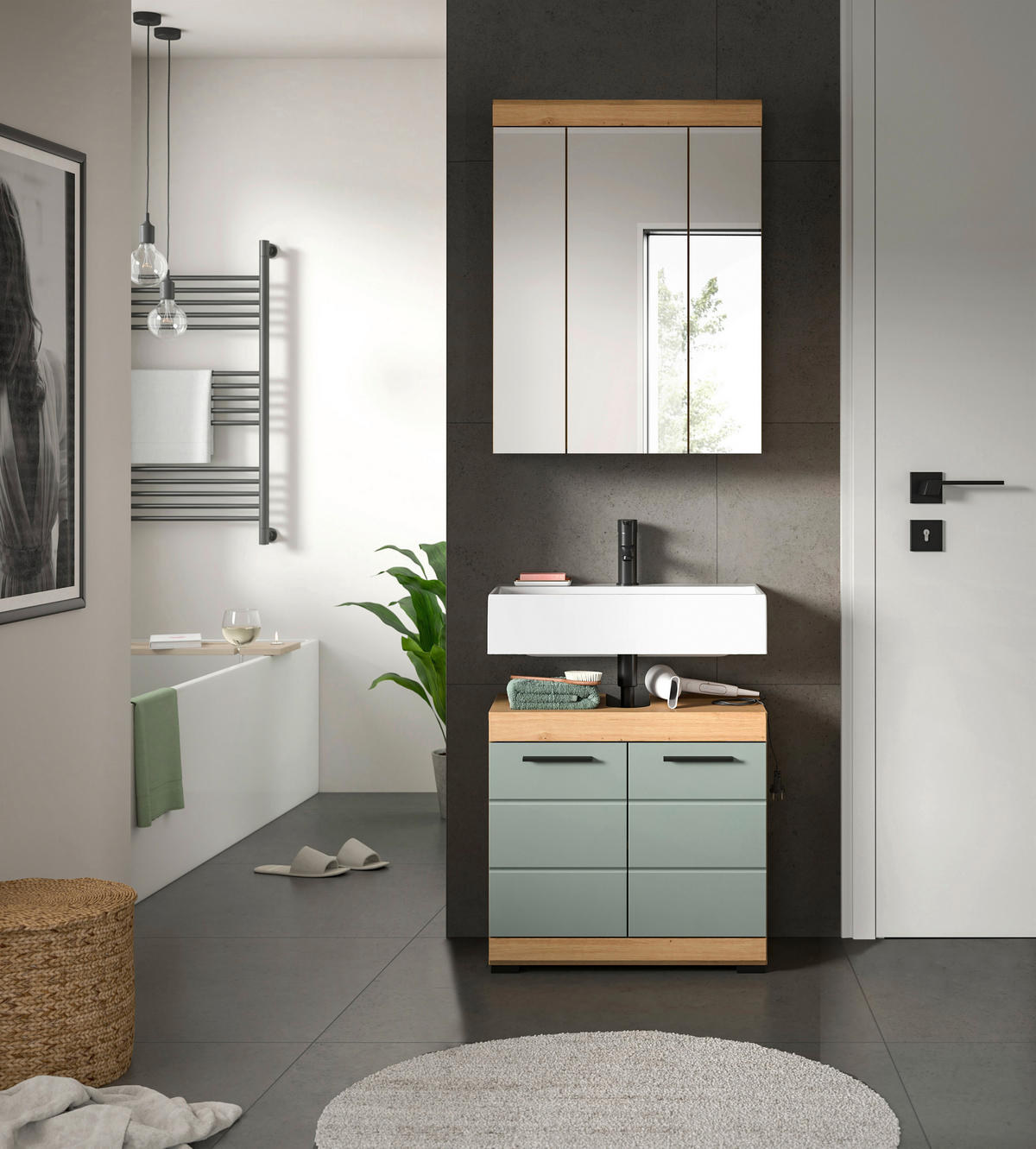Badezimmer-Set Scout Eiche Artisan Nachbildung salbei Nachbildung B/H/T: ca. 60x191x34 cm Scout - Eiche/salbei (60,00/191,00/34,00cm) - xonox.home