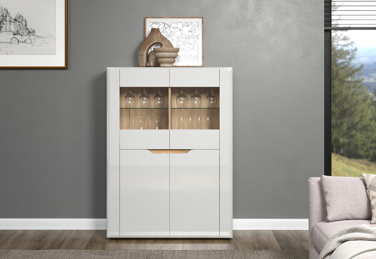 Highboard Marlon Eiche Evoke Coast Nachbildung weiß Hochglanz B/H/T: ca. 96x132x39 cm Marlon - Eiche/weiß (96,00/132,00/39,00cm)