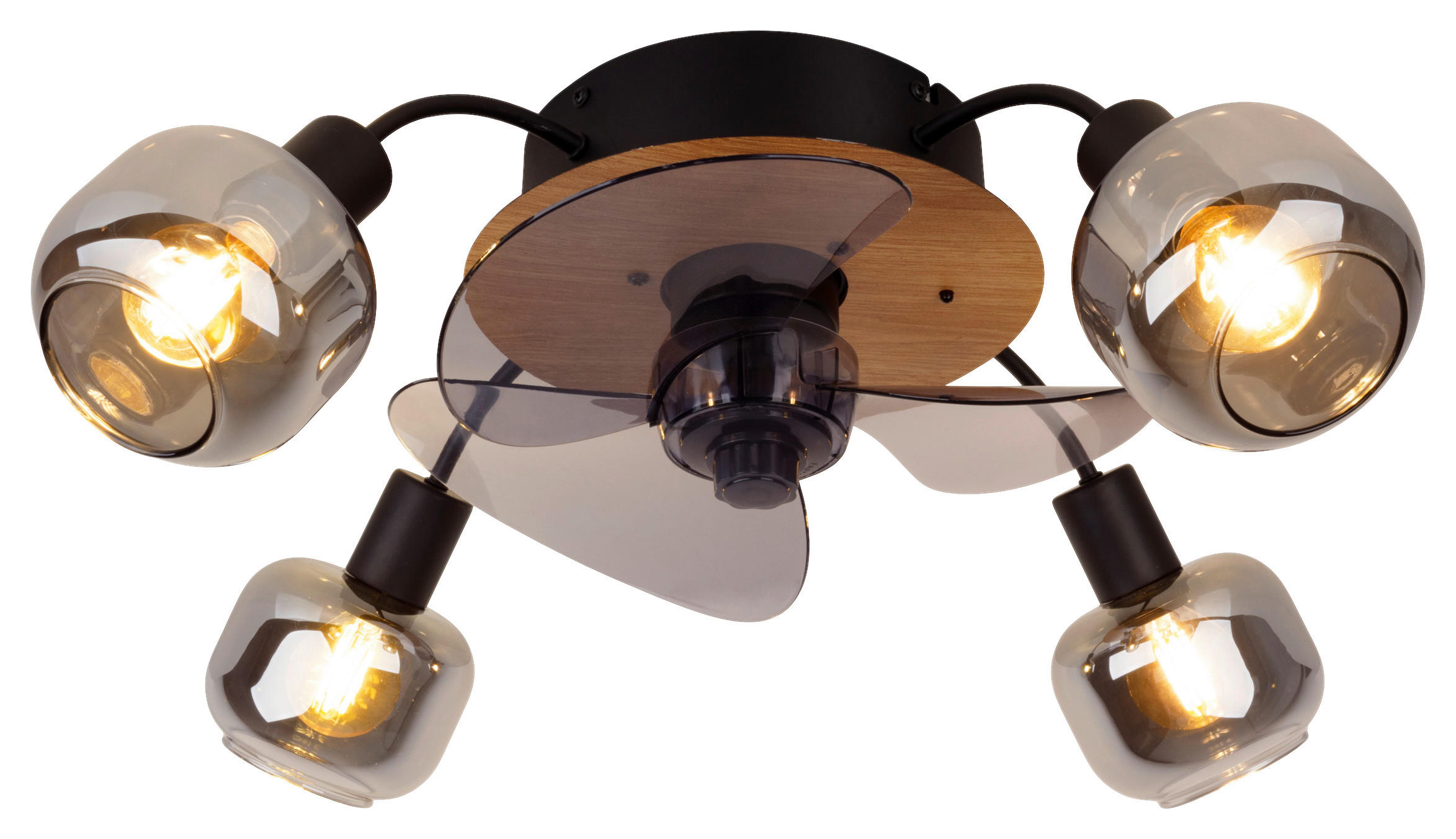 Näve Leuchten Deckenventilator schwarz Metall Glas Kunststoff B/H/T/D: ca. 48x21x48x48 cm E14 4 Brennstellen FUMOSO - schwarz (48,00/21,00/48,00cm) - Näve Leuchten