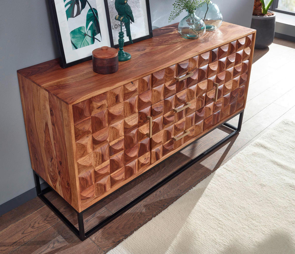 Sideboard rosenholz Nachbildung B/H/T: ca. 145x81x45 cm Sideboard - rosenholz (145,00/81,00/45,00cm) - Wohnling