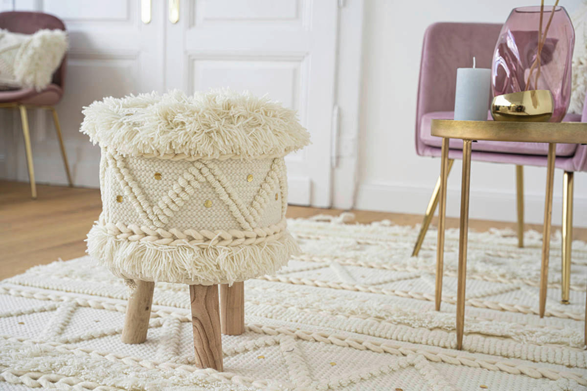 360 Living Hocker Bohist 500 creme Baumwolle Holz H/D: ca. 50x38 cm Bohist 500 - creme (38,00/50,00cm) - 360 Living