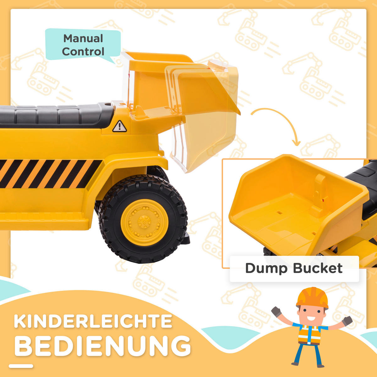 HOMCOM Elektro Kindertraktor gelb B/H/L: ca. 36x74,5x43,5 cm Elektro_Kindertraktor - gelb (43,50/36,00/74,50cm) - HOMCOM