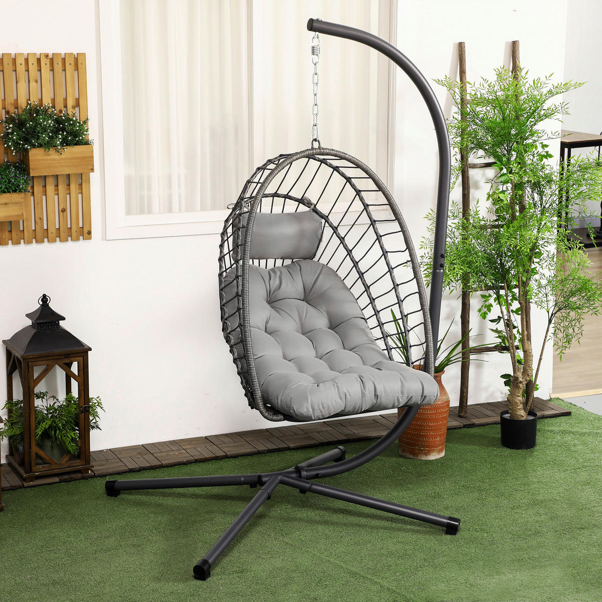 Outsunny Hängesessel hellgrau Polypropylen B/H/L: ca. 131x100x194 cm Hängesessel - hellgrau (194,00/131,00/100,00cm) - Outsunny
