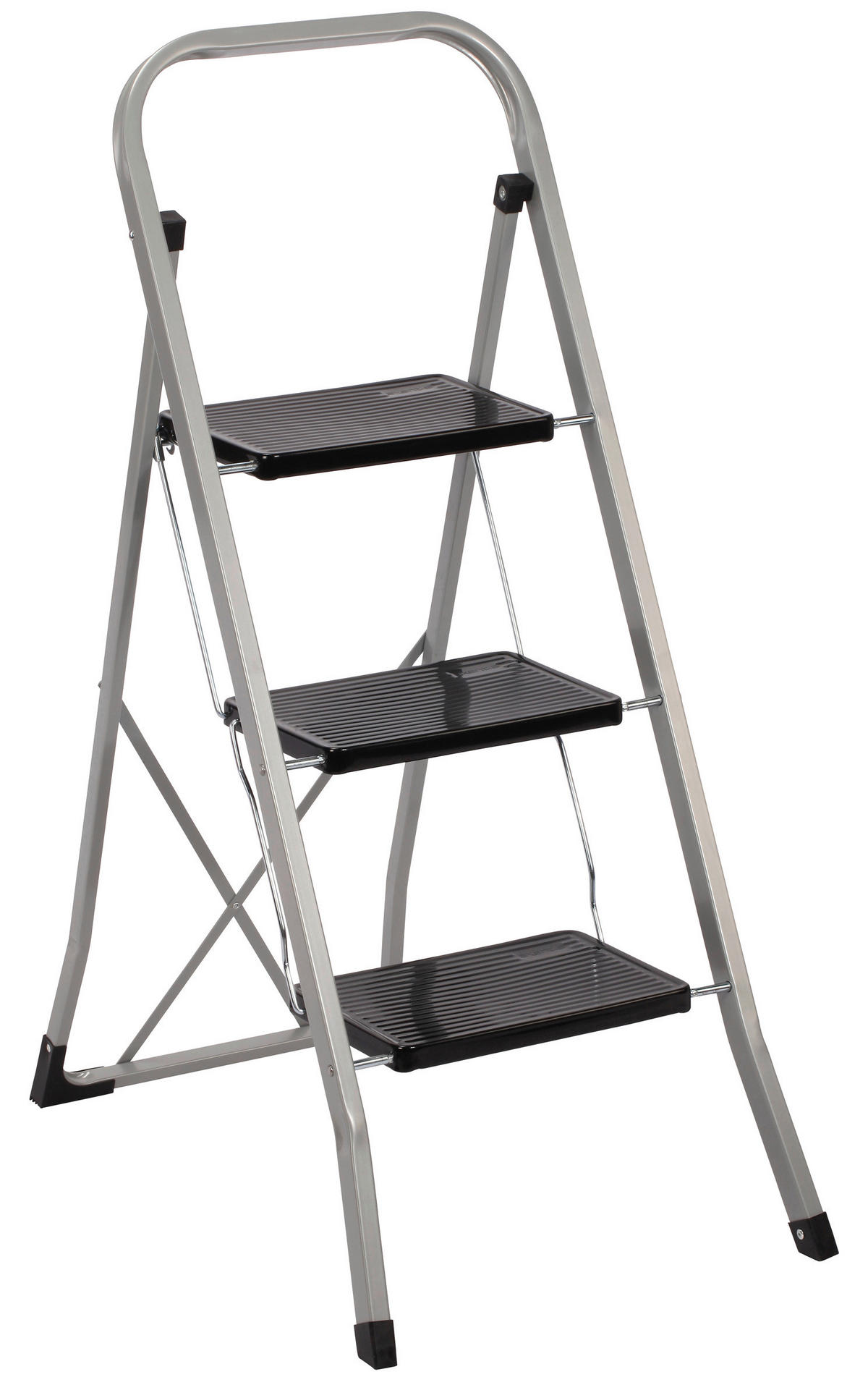 Axentia Klapptritt silber Stahl B/H/L: ca. 75x104x46 cm Klapptritt_3_Stufen - schwarz/silber (46,00/75,00/104,00cm) - Axentia