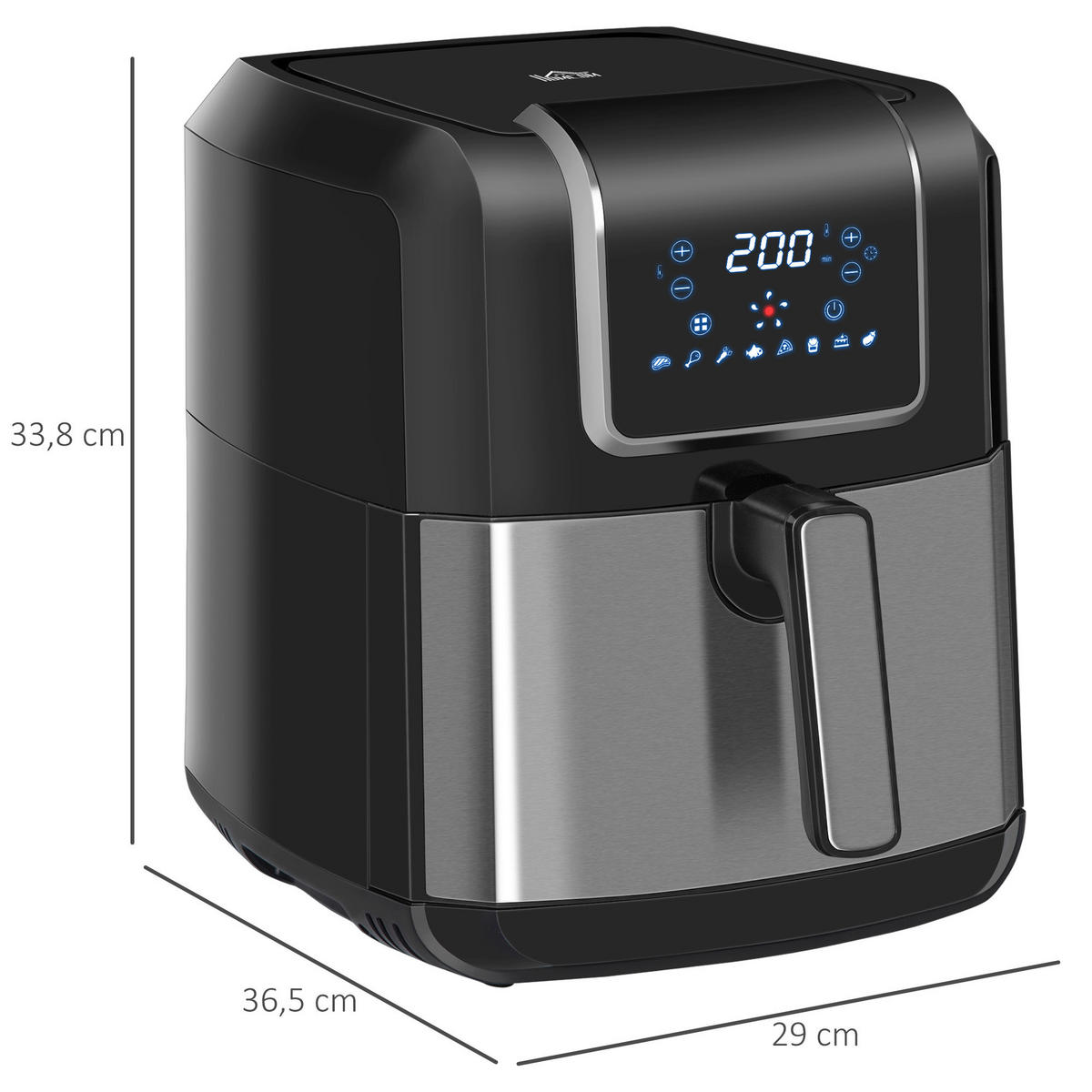 HOMCOM Küchengerät 800-120V90 schwarz Polypropylen B/H/L: ca. 29x36,5x33,8 cm ca. 6,5 l Heißluftfritteuse - schwarz (33,80/29,00/36,50cm) - HOMCOM