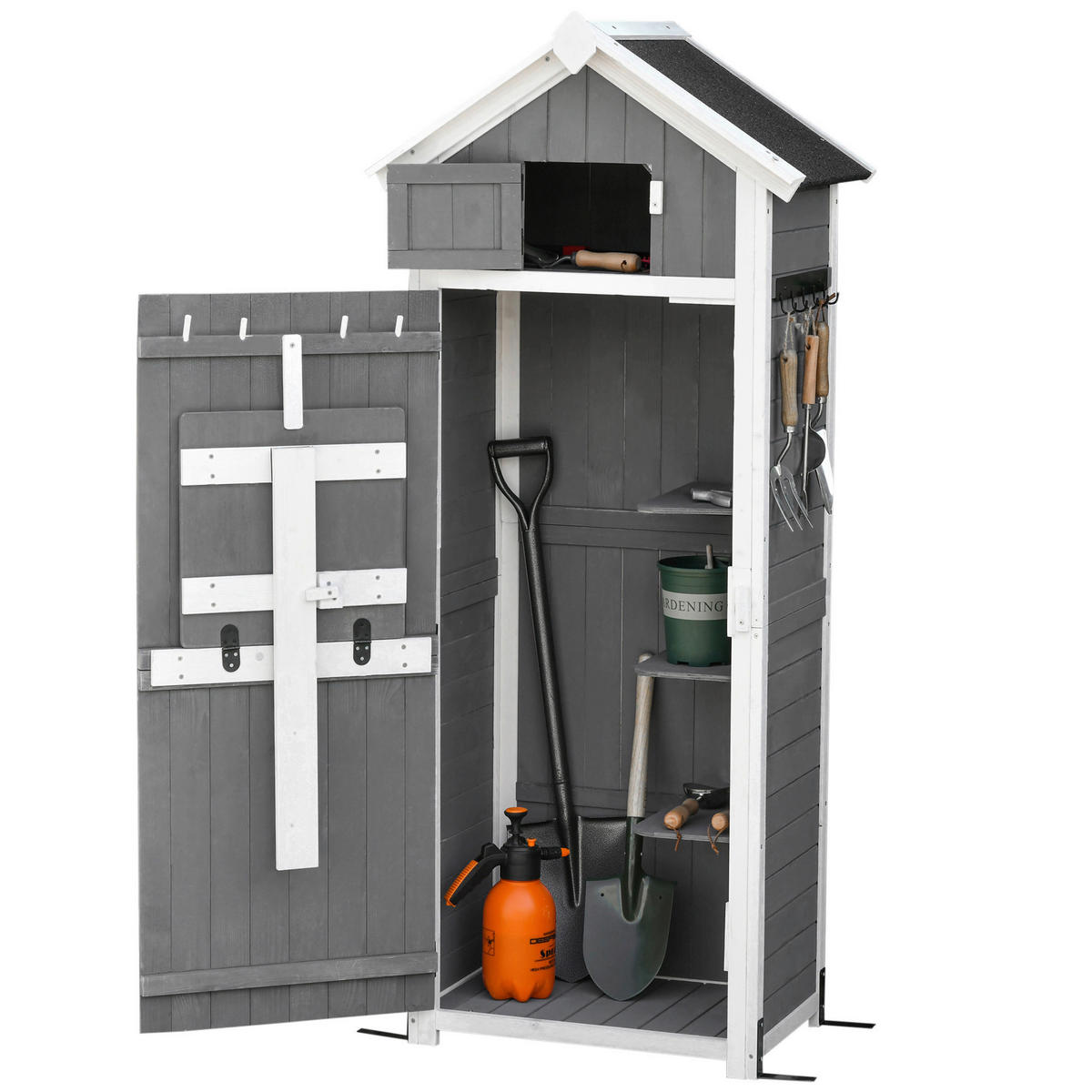 Outsunny Gartenhaus grau Holz B/H/L: ca. 52,5x182x78 cm Gartenhaus - weiß/grau (78,00/52,50/182,00cm) - Outsunny