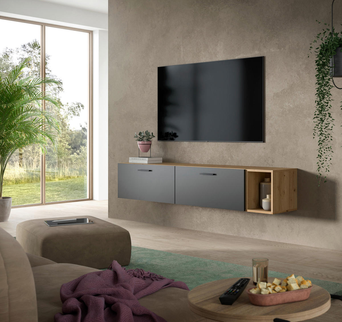 Wohnwand-Set TheOne Eiche Artisan Nachbildung anthrazit B/H/T: ca. 75x32x34 cm TheOne - Eiche/anthrazit (75,00/32,00/34,00cm)