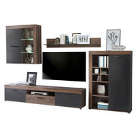 Wohnwand  Eiche Schlamm Nachbildung schwarz Eiche Nachbildung B/H/T: ca. 300x201x39 cm Valentin_Wohnwand VTNM01L-N09 - Eiche/schwarz (300,00/201,00/39,00cm)