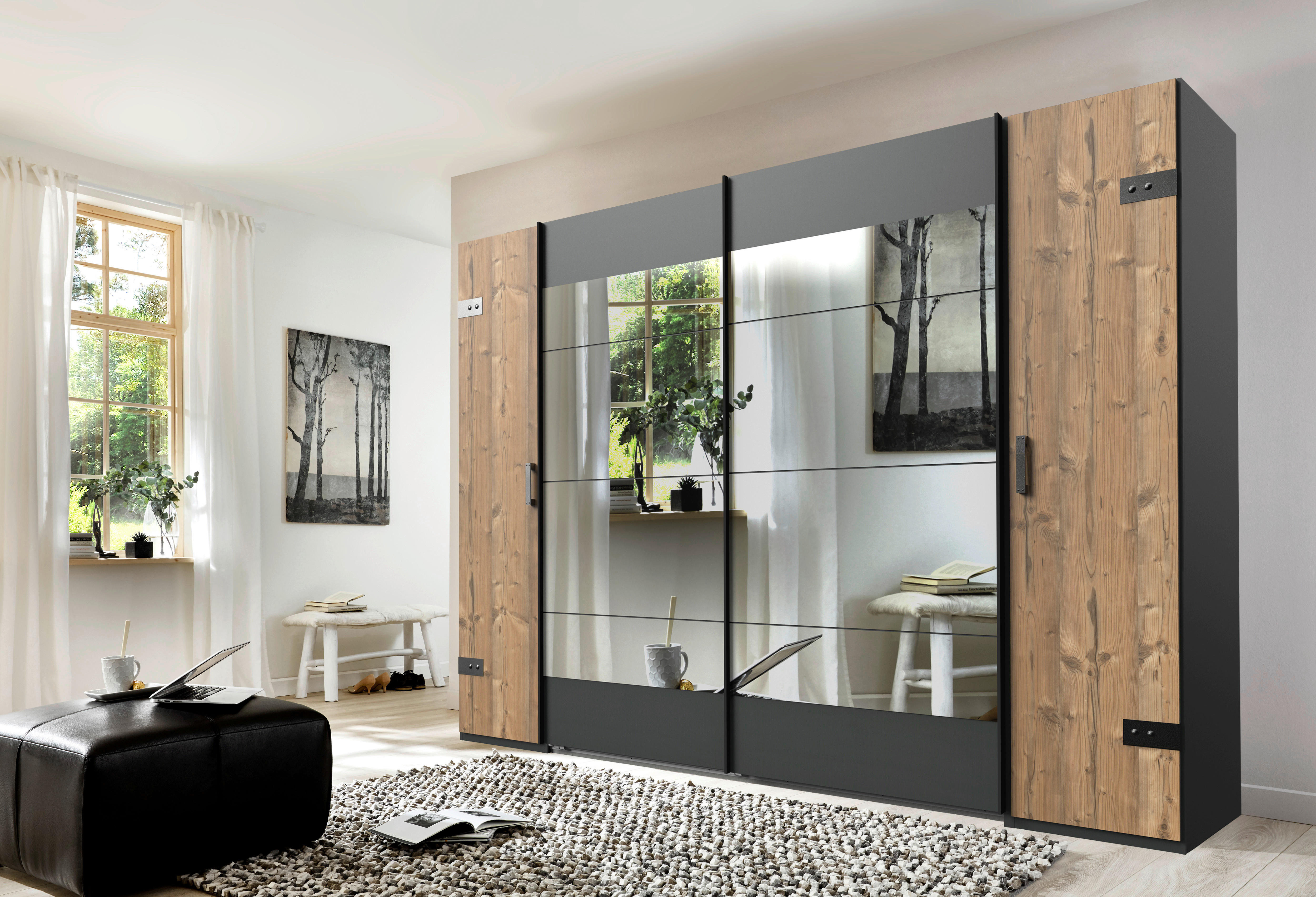 Schwebetürenschrank Stockholm tanne Nachbildung Graphit B/H/T: ca. 272x210x65 cm Stockholm - Graphit/tanne (272,00/210,00/65,00cm)