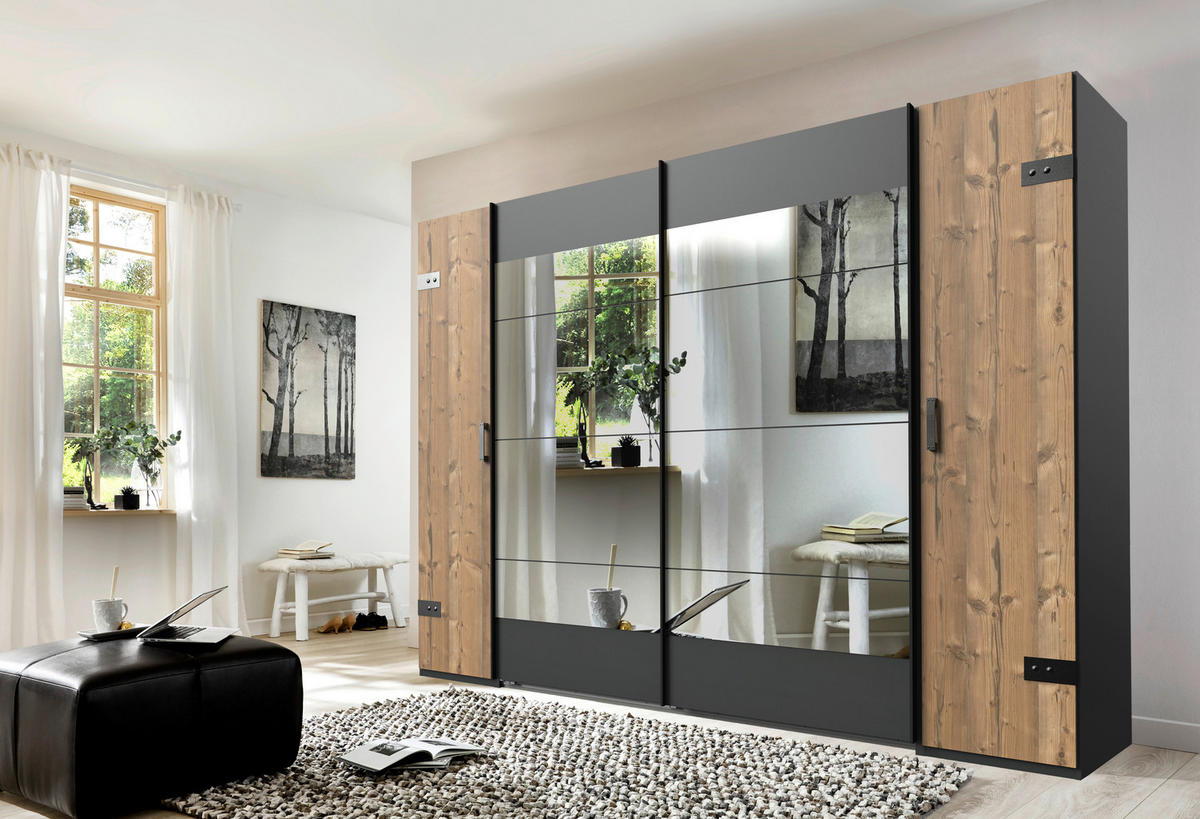 Schwebetürenschrank Stockholm tanne Nachbildung Graphit B/H/T: ca. 272x210x65 cm Stockholm - Graphit/tanne (272,00/210,00/65,00cm)