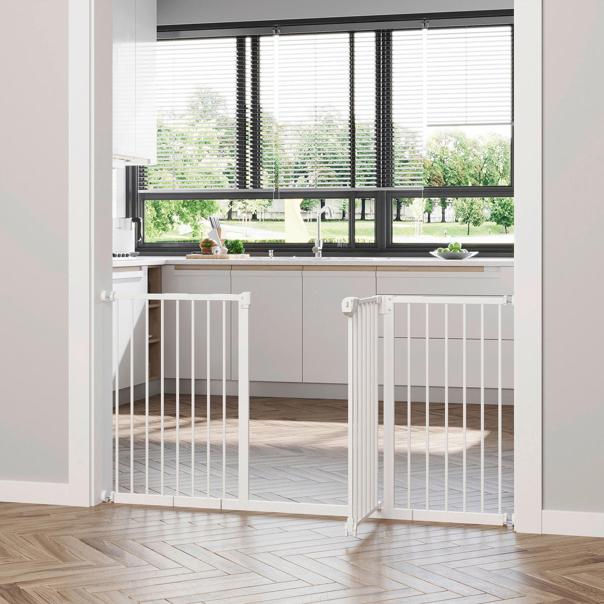 PawHut Haustier-Sicherheitstor weiß Kunststoff B/H/L: ca. 2x76,2x136,3 cm Haustier-Sicherheitstor - weiß (136,30/2,00/76,20cm) - PawHut