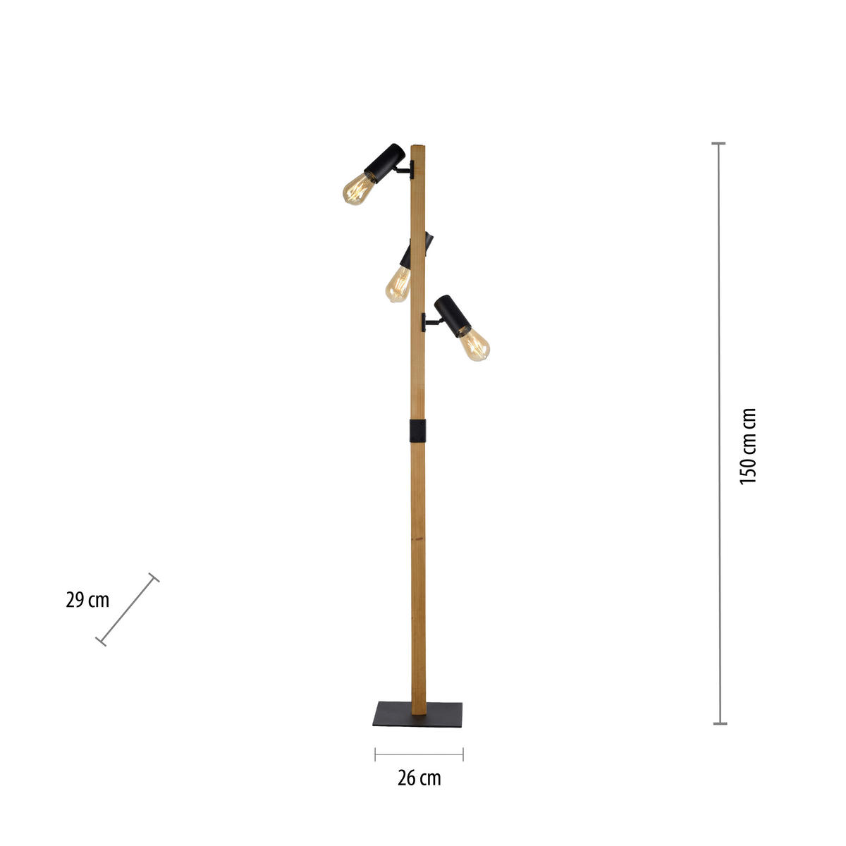 Just Light Stehleuchte PILON 15165-18 natur schwarz Metall Holz B/H/T: ca. 26x152x29 cm E27 3 Brennstellen PILON - natur/schwarz (26,00/152,00/29,00cm) - Just Light