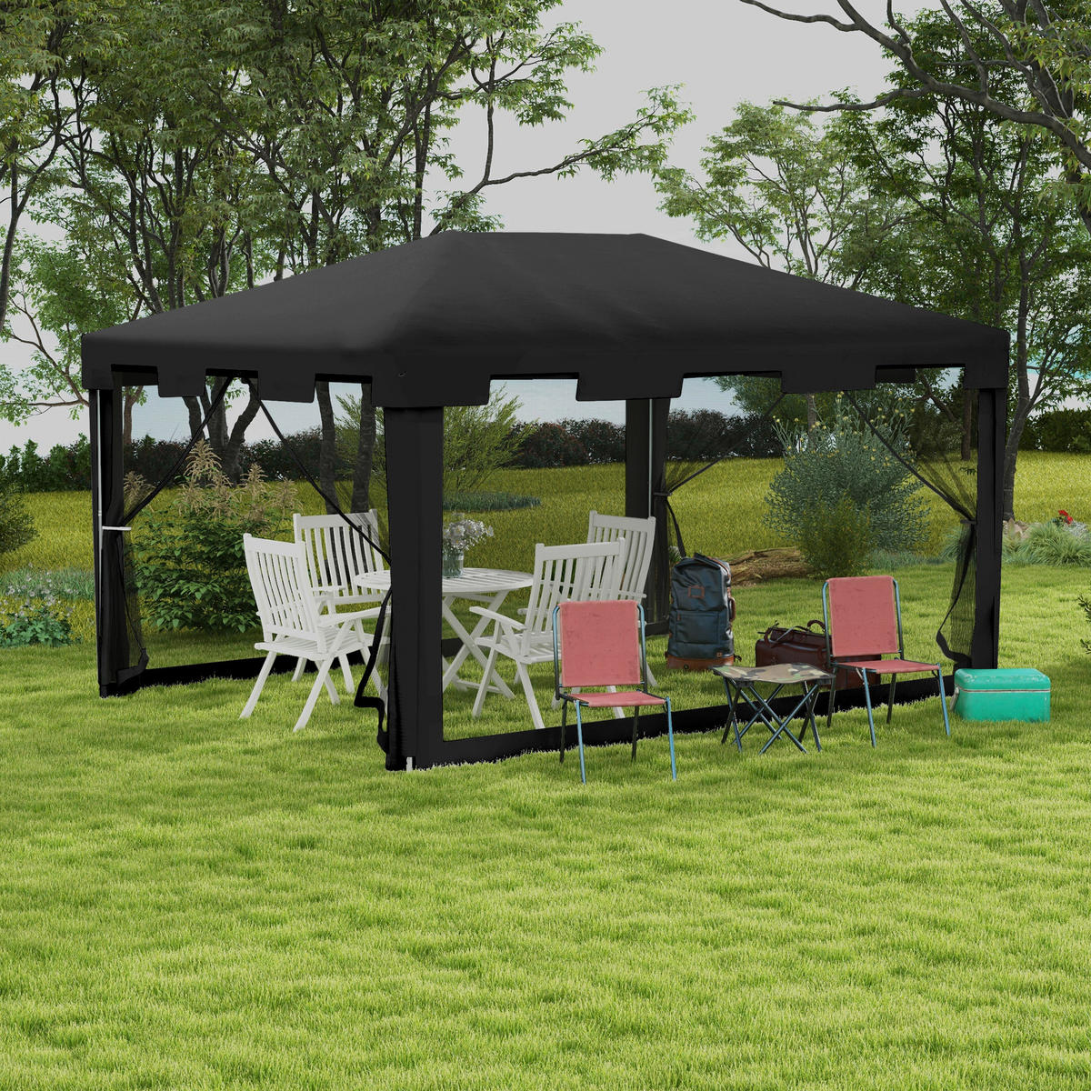 Outsunny Pavillon schwarz Polypropylen B/H/L: ca. 295x395x255 cm Pavillon - schwarz/dunkelgrau (255,00/295,00/395,00cm) - Outsunny