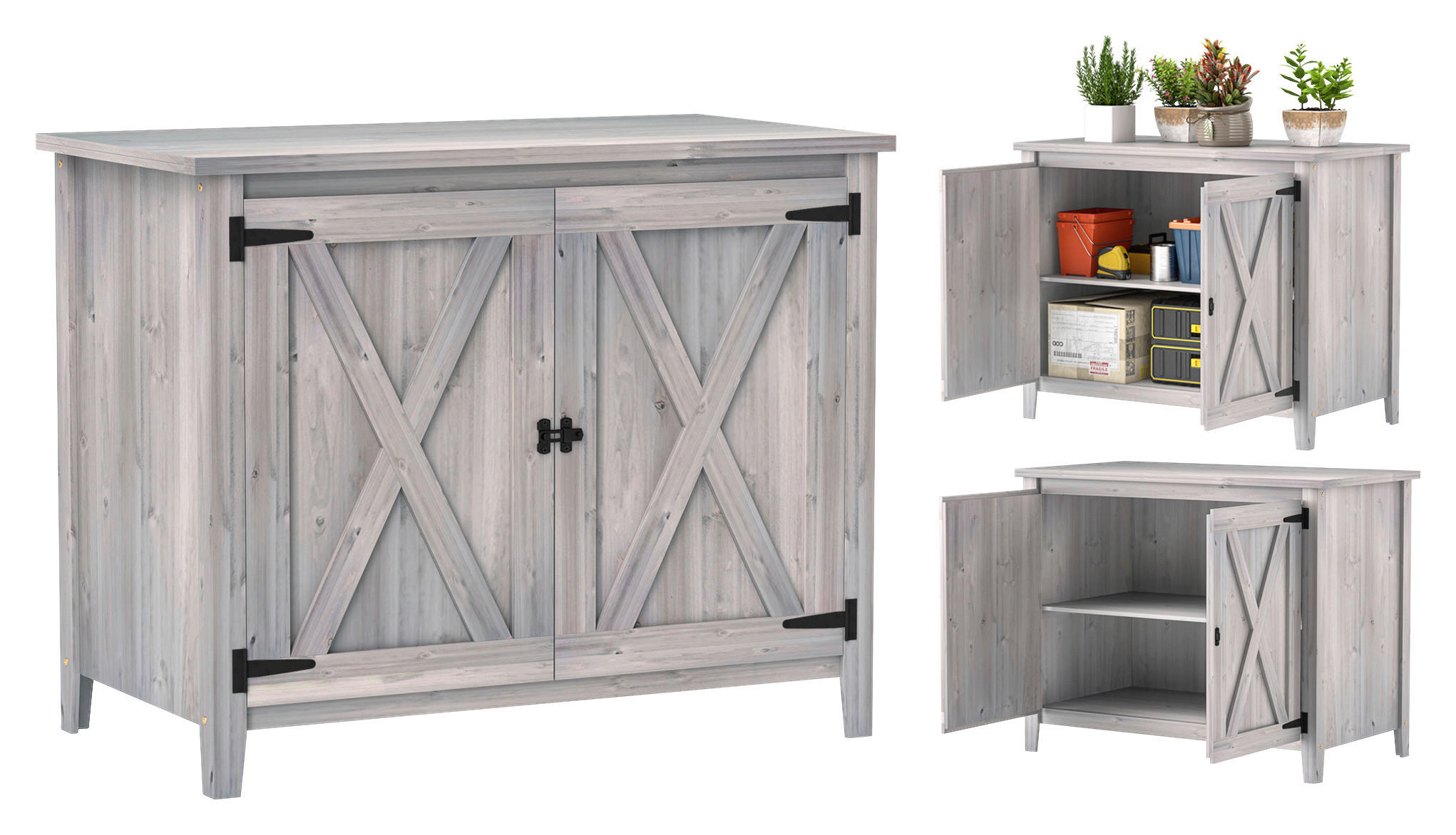 Outsunny Gartenschrank Gartenschrank - hellgrau (110,00/60,00/88,50cm) - Outsunny