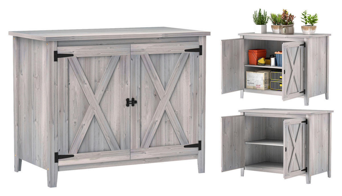 Outsunny Gartenschrank Gartenschrank - hellgrau (110,00/60,00/88,50cm) - Outsunny