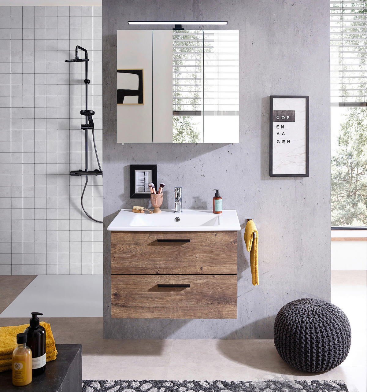 Badezimmer-Set Quickset 374 Eiche Ribeck Nachbildung B/H/T: ca. 75x200x45 cm Quickset 374 - Eiche (75,00/200,00/45,00cm) - Pelipal