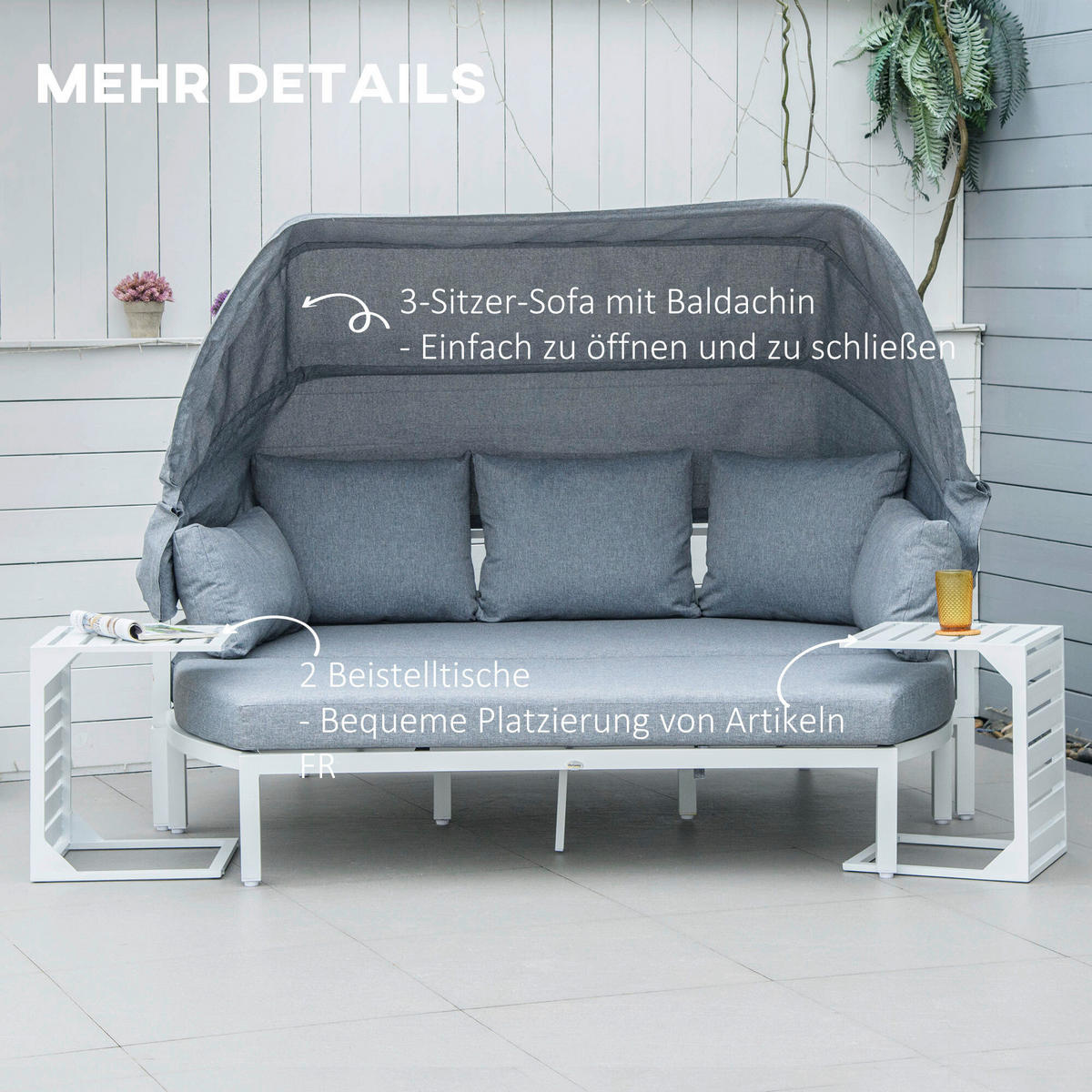 Outsunny Lounge-Sofaset weiß Aluminium B/T: ca. 180x71 cm Lounge-Sofaset - weiß/grau (180,00/71,00cm) - Outsunny