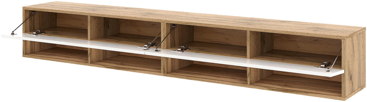 TV-Lowboard TV LOWBOARD DERBY 200 Eiche Wotan Nachbildung weiß glänzend B/H/T: ca. 200x32,5x31,5 cm TV LOWBOARD DERBY 200 - Eiche/weiß (200,00/32,50/31,50cm) - WIPMEB