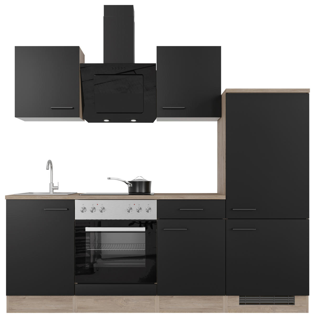 Küchenblock Capri schwarz matt B/H/T: ca. 220x200x60 cm Capri - schwarz/Oak (220,00/200,00/60,00cm) - Flex-Well