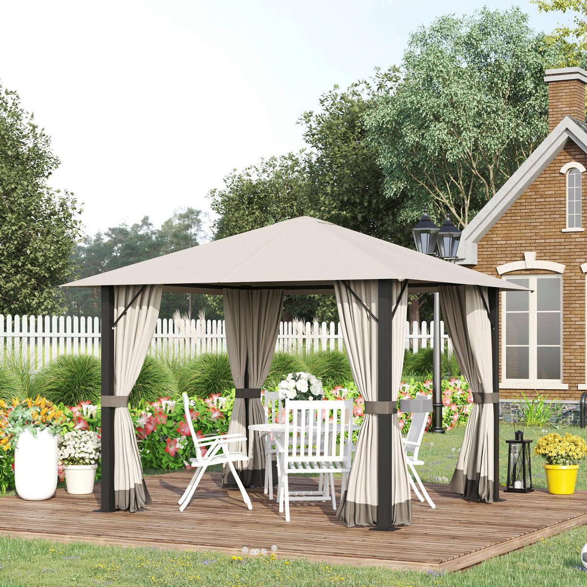 Outsunny Pavillon khaki Aluminium B/H/L: ca. 297x260x297 cm Pavillon - khaki (297,00/297,00/260,00cm) - Outsunny