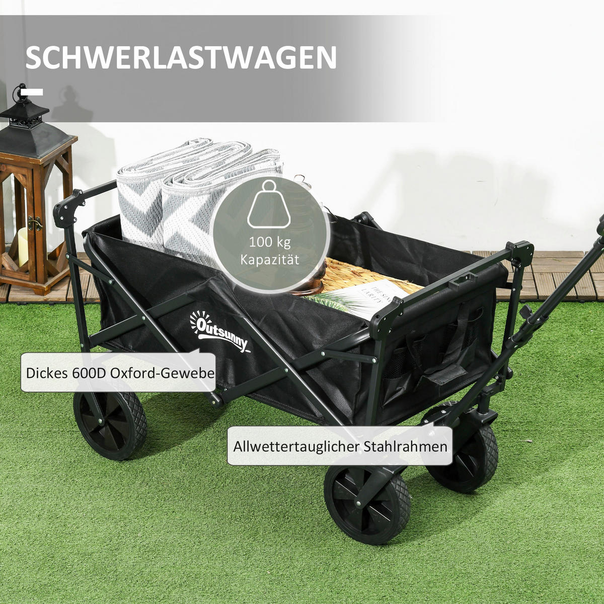 Outsunny Bollerwagen schwarz B/H/L: ca. 52x97x105 cm Bollerwagen - schwarz (105,00/52,00/97,00cm) - Outsunny