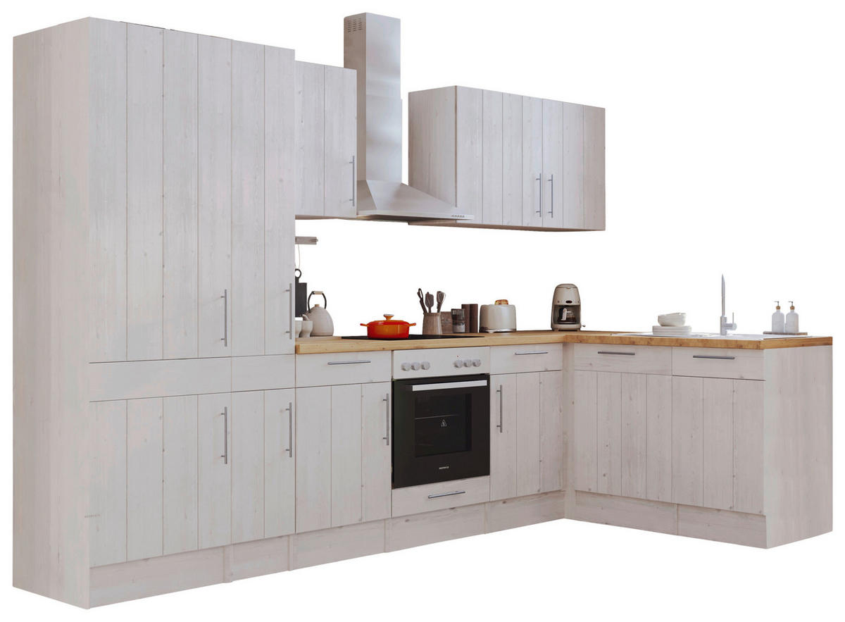 Respekta Winkelküche BERPL310LHWC weiß Lärche Nachbildung B/H/T: ca. 310x211x172 cm BERPL310LHWC - weiß (310,00/211,00/172,00cm) - Respekta
