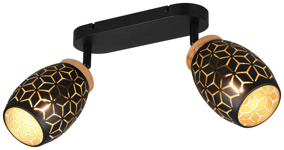 Reality Leuchten Spots schwarz gold Metall B/H/L: ca. 28x27x12 cm E14 2 Brennstellen Spot_Bidar_2 - gold/schwarz (12,00/28,00/27,00cm) - Reality Leuchten