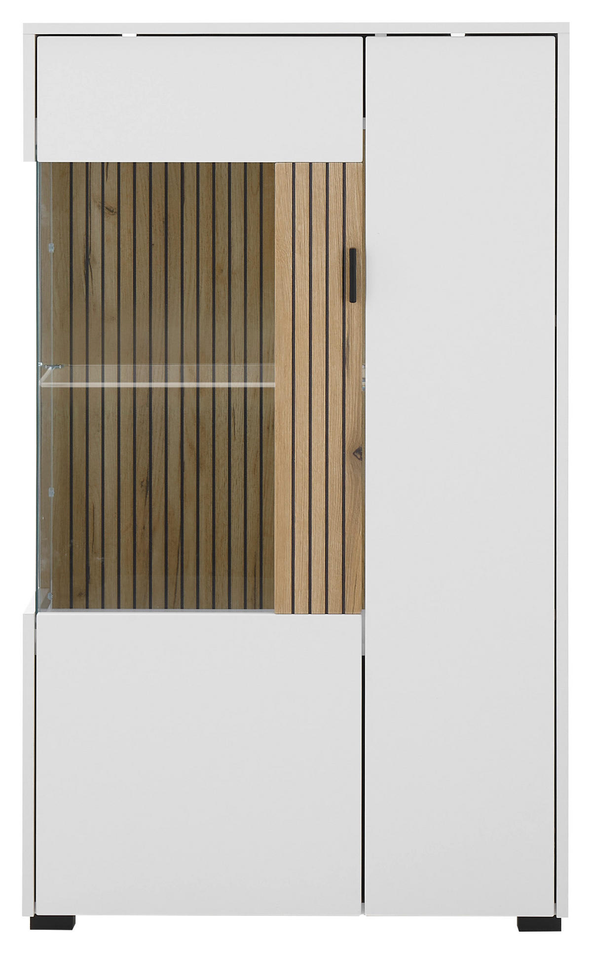 Vitrine Hudson weiß matt Eiche Evoke Coast Nachbildung B/H/T: ca. 75x125x38 cm Hudson - Eiche/weiß (75,00/125,00/38,00cm)