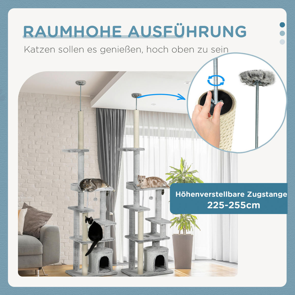 PawHut Kratzbaum grau Polypropylen B/H/L: ca. 40x60x255 cm Kratzbaum - grau (255,00/40,00/60,00cm) - PawHut