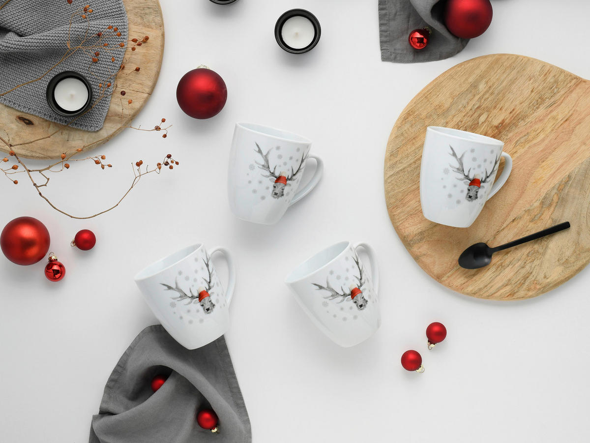 CreaTable Kaffeebecher Hirsch weiß Porzellan 6 tlg. Hirsch - weiß - CreaTable