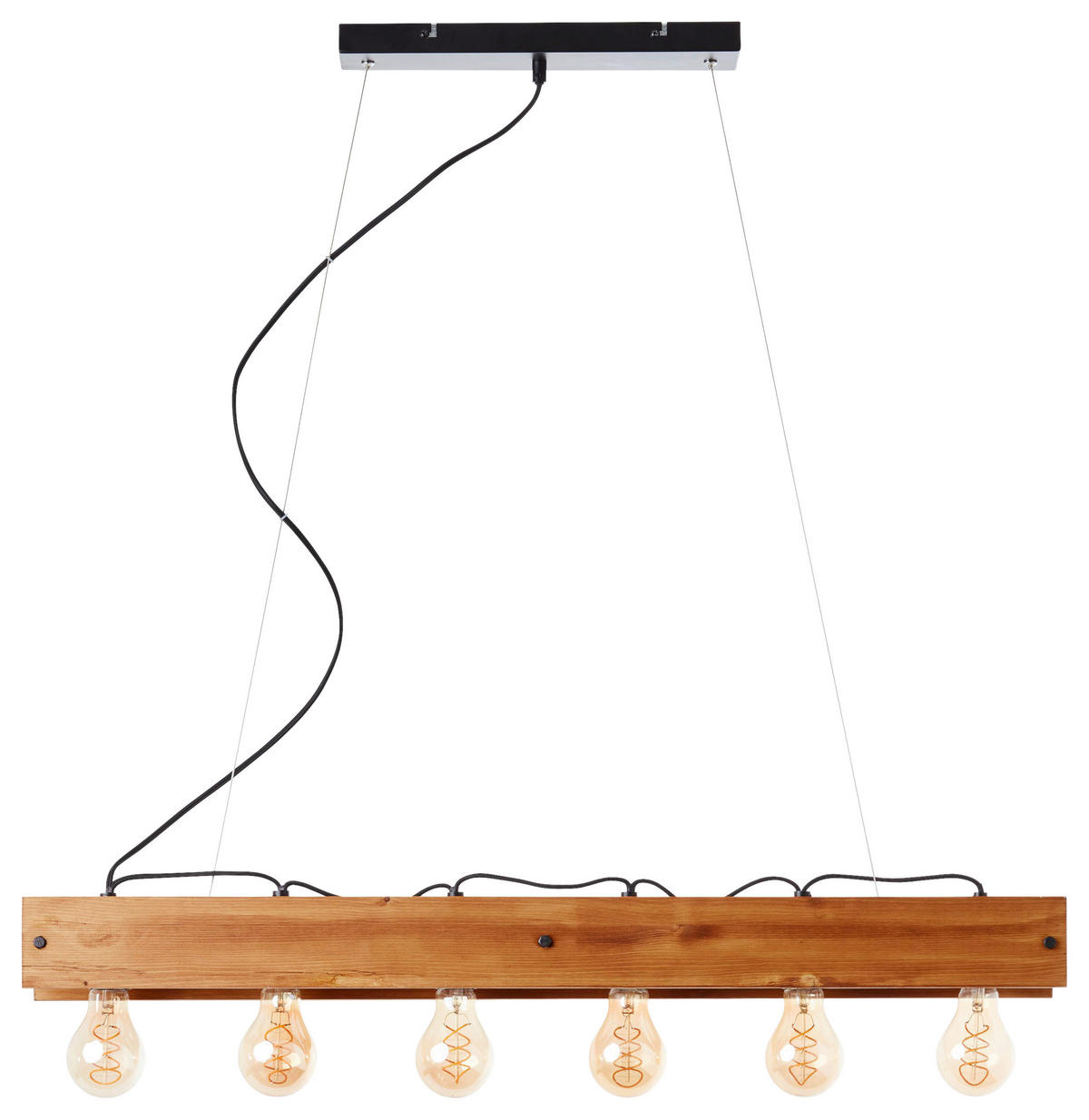 Brilliant Pendelleuchte Calandra 99452/76 schwarz Metall Holz B/H/L: ca. 90x150x13,5 cm E27 6 Brennstellen Pendelleuchte Calandra 99452/76 - schwarz (13,50/90,00/150,00cm) - Brilliant