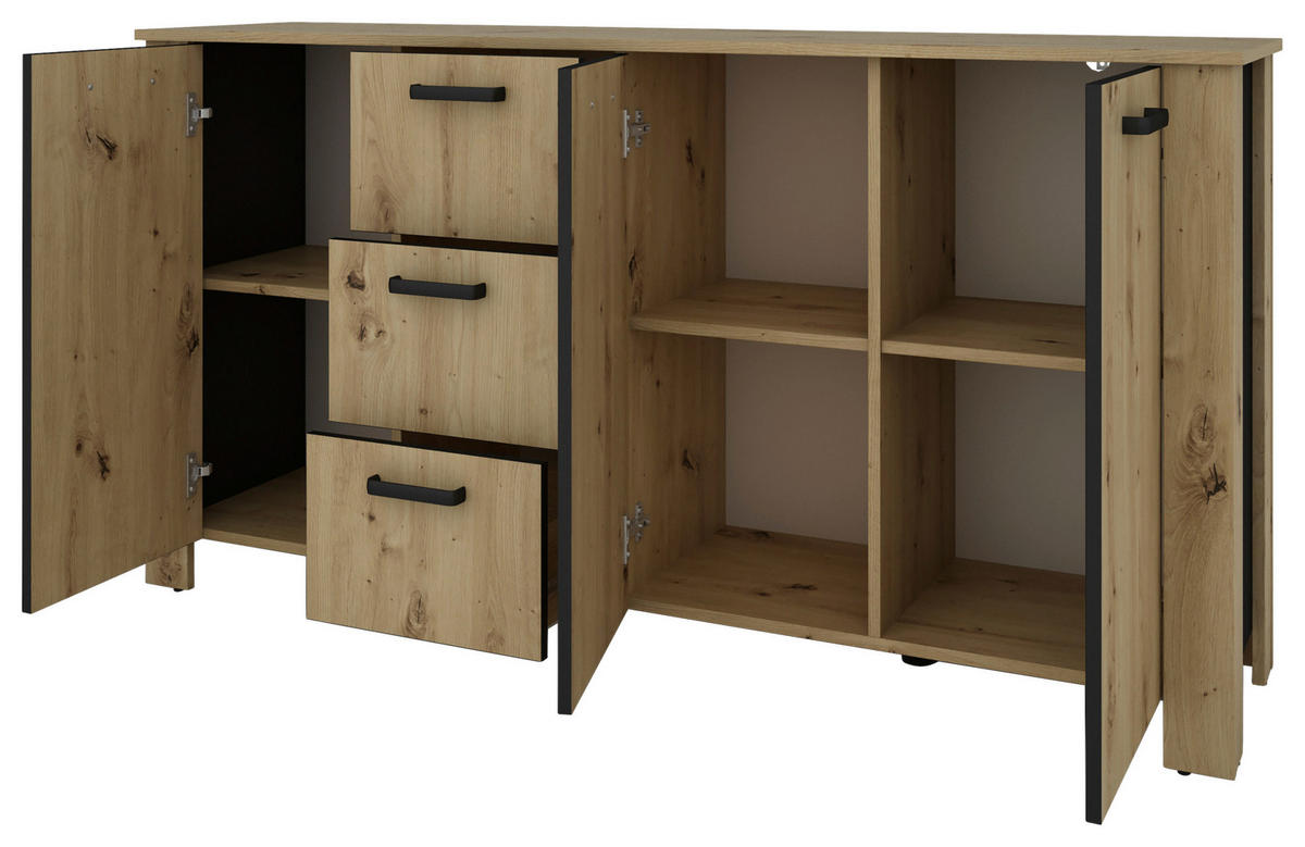 Sideboard FARO Eiche schwarz B/H/T: ca. 160x84x40 cm FARO - Eiche/schwarz (160,00/84,00/40,00cm) - byLIVING