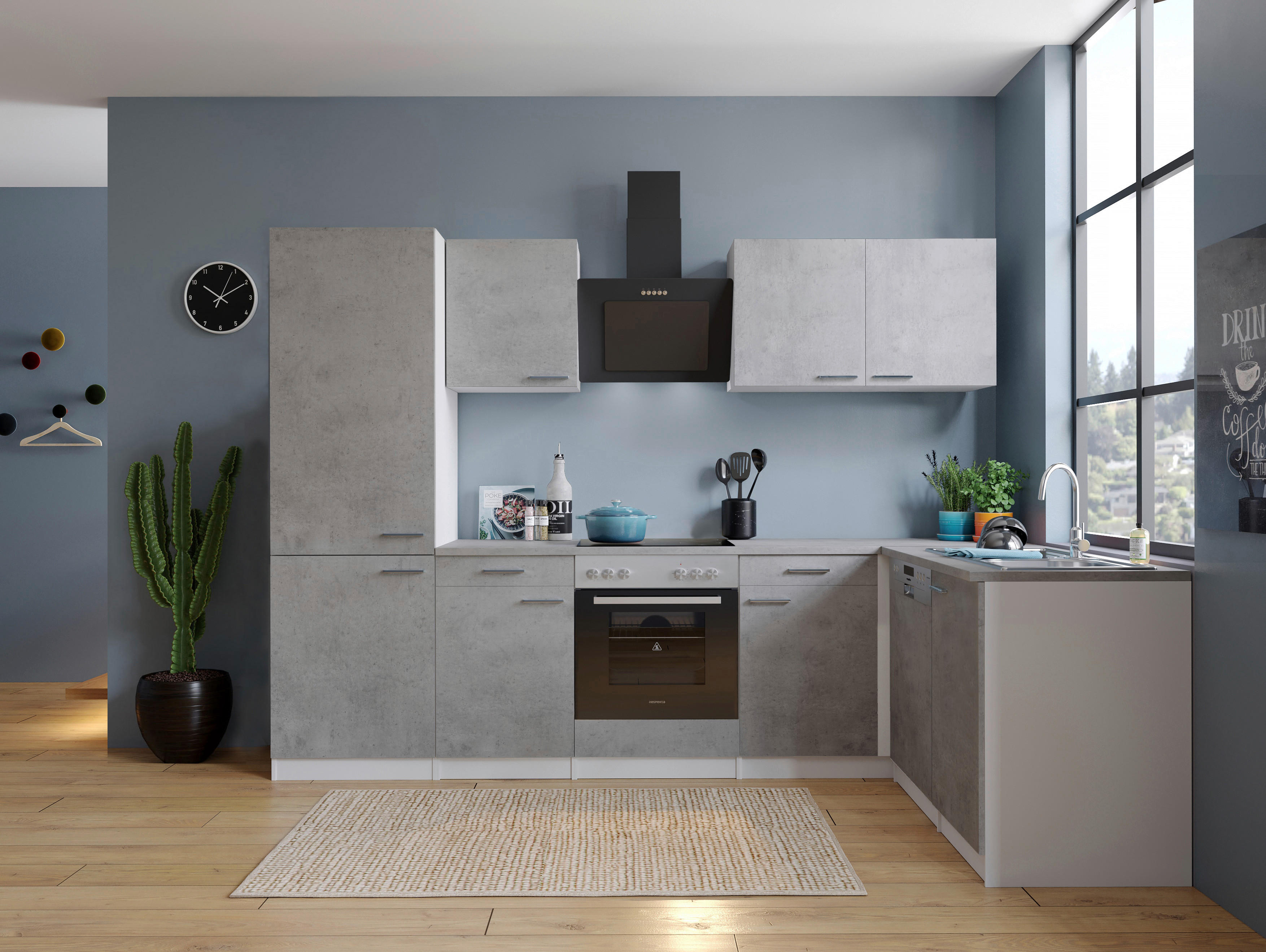 Respekta Winkelküche Malia Beton Optik B/H/T: ca. 280x200x172 cm Malia - Beton/weiß (280,00/200,00/172,00cm) - Respekta