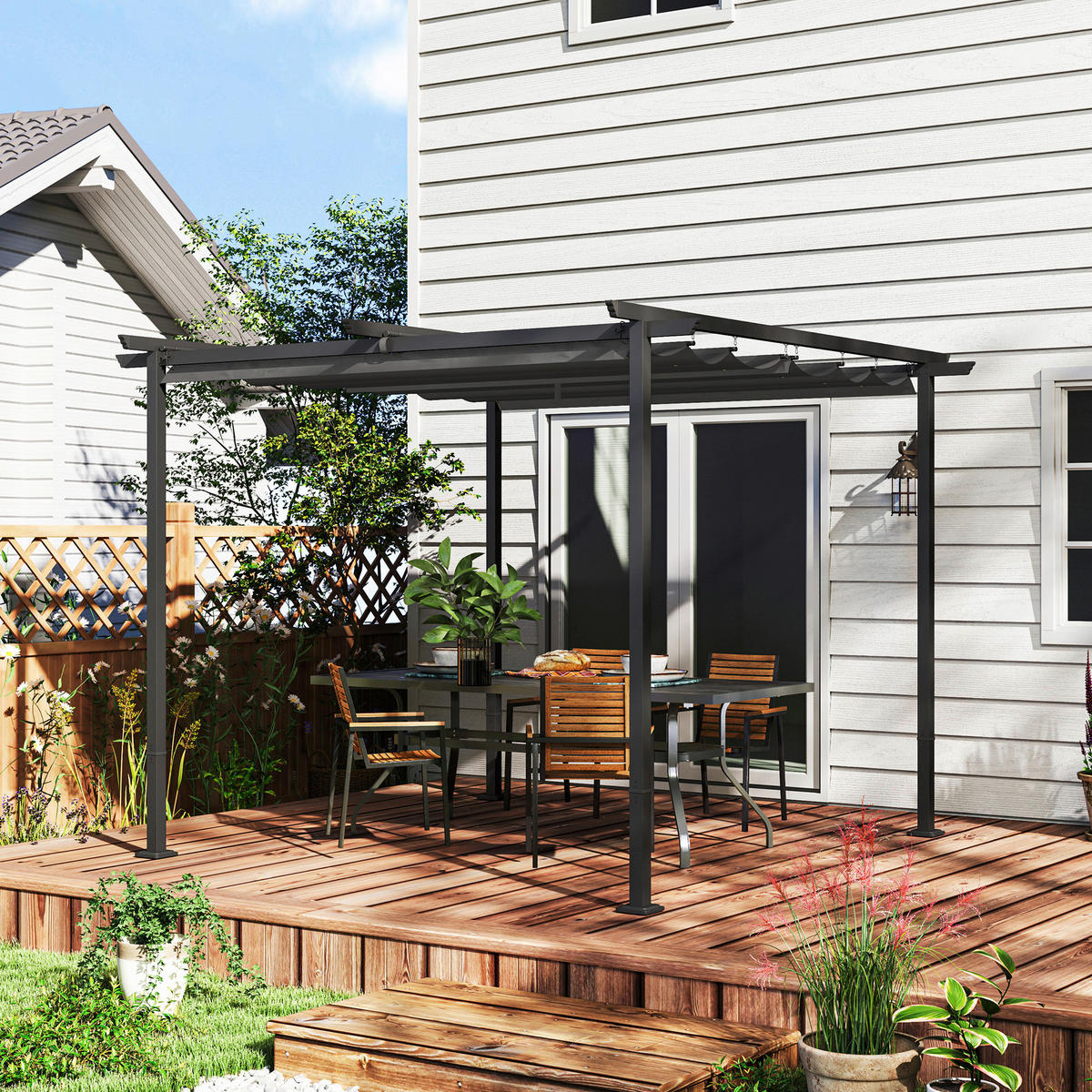 Outsunny Pergola dunkelgrau Metall B/H/L: ca. 300x227x300 cm Pergola - dunkelgrau (300,00/300,00/227,00cm) - Outsunny