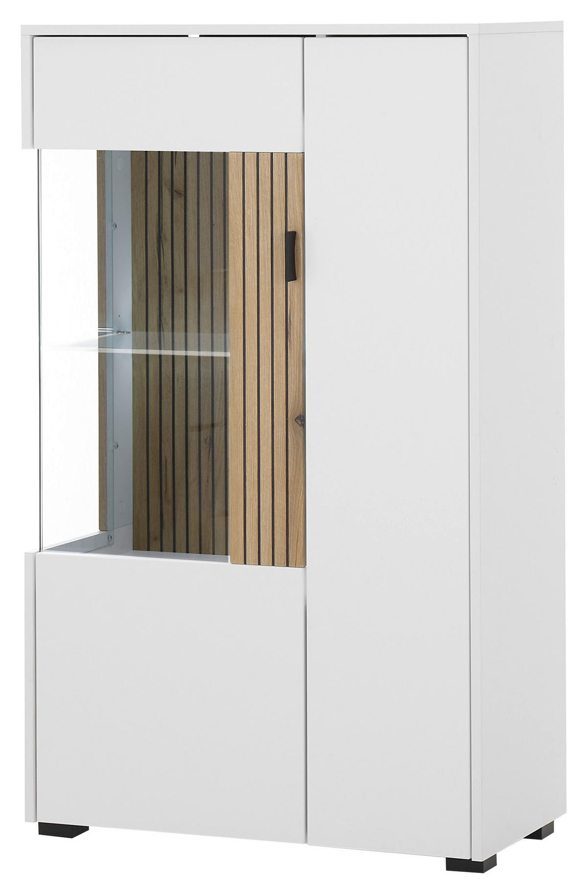 Vitrine Hudson weiß matt Eiche Evoke Coast Nachbildung B/H/T: ca. 75x125x38 cm Hudson - Eiche/weiß (75,00/125,00/38,00cm)