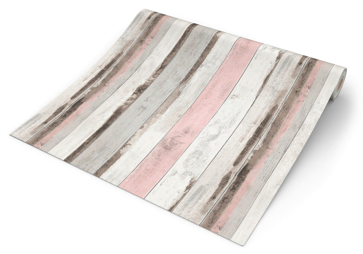 Papiertapete Holzoptik grau rosa B/L: ca. 53x1005 cm Papiertapete_L50213 - rosa/grau (53,00/1005,00cm)