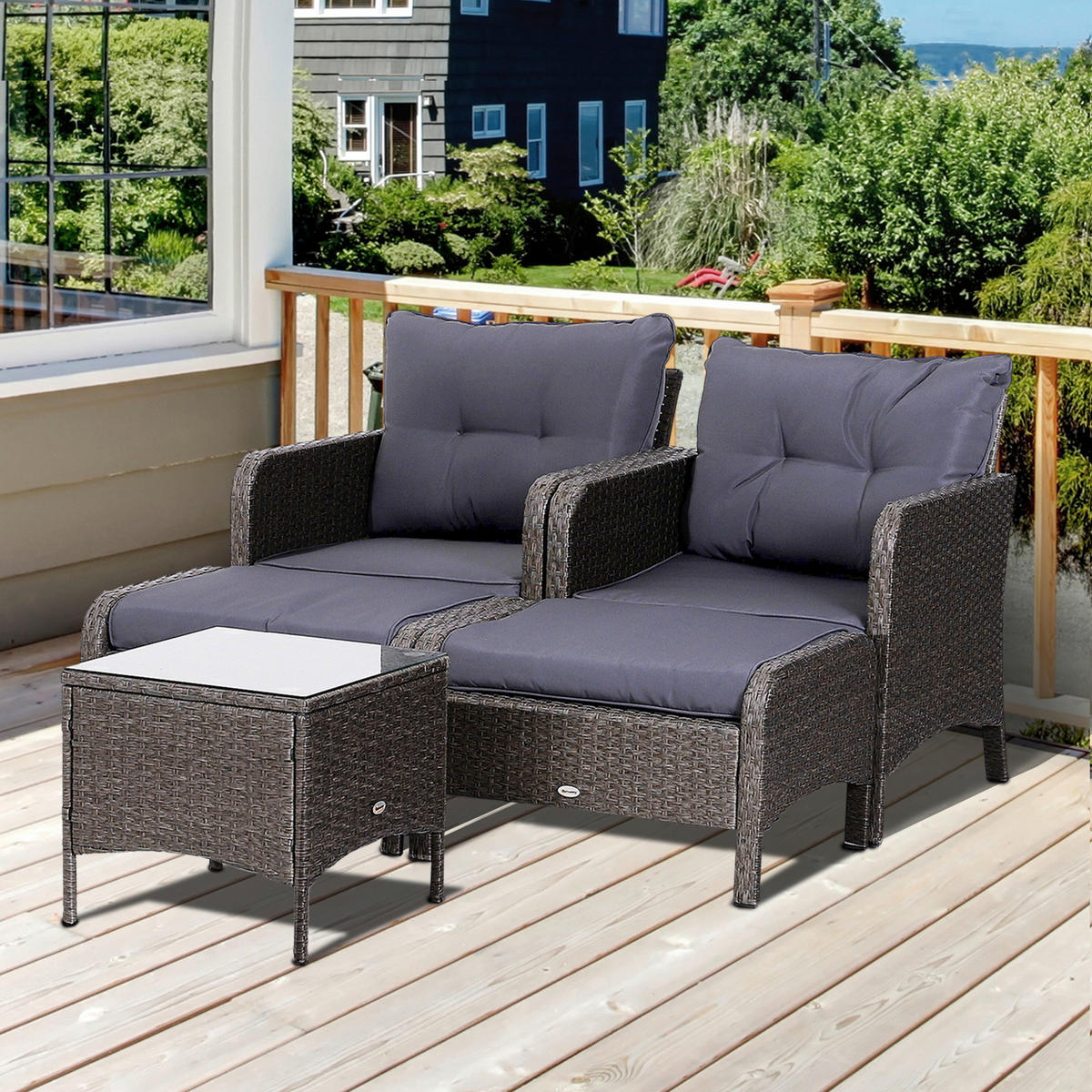 Outsunny Gartensitzgruppe dunkelgrau Polyrattan Gartengarnitur_5tlg. - dunkelgrau - Outsunny