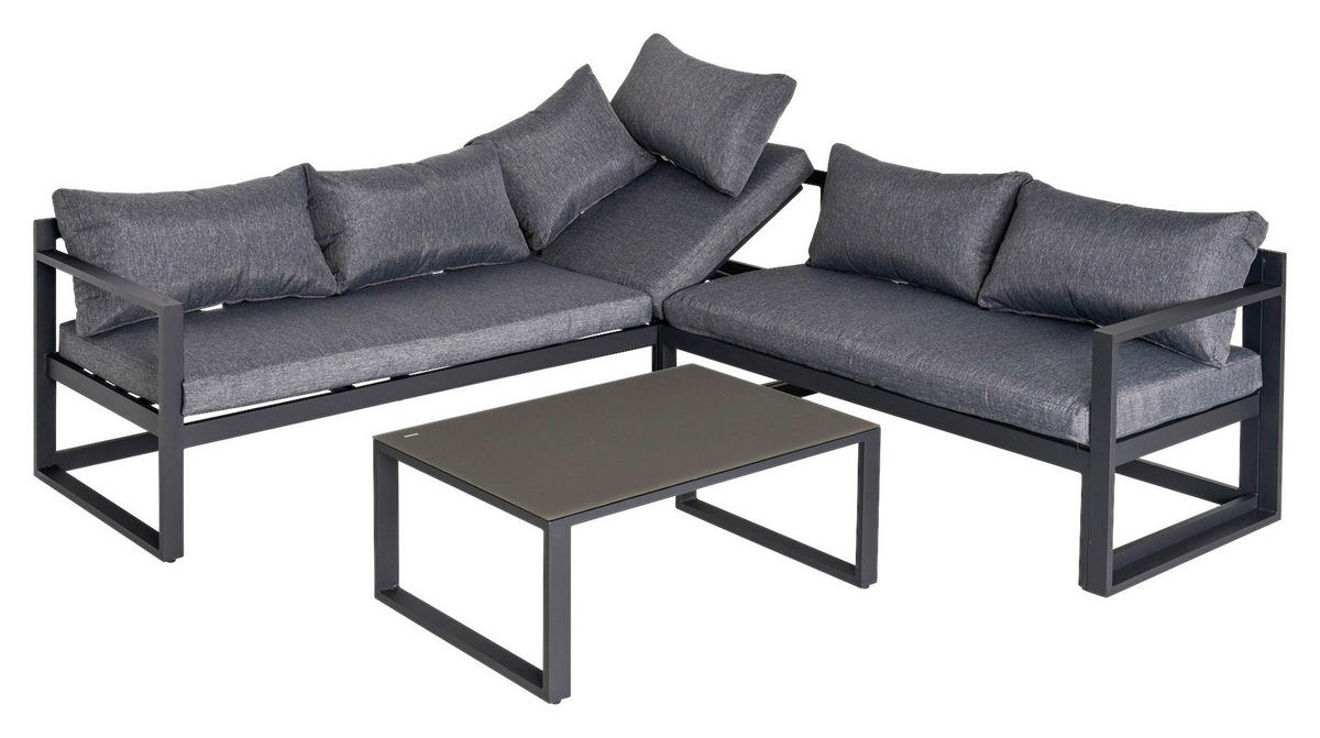 Outsunny Gartensitzgruppe schwarz Glas B/H/L: ca. 70x65x212 cm Gartensitzgruppe - schwarz/grau (212,00/70,00/65,00cm) - Outsunny